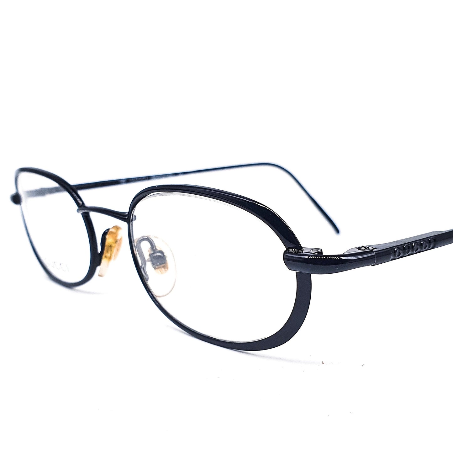 Gucci gg2626 black metallic oval eyeglasses frames, 90s NOS made in Italy