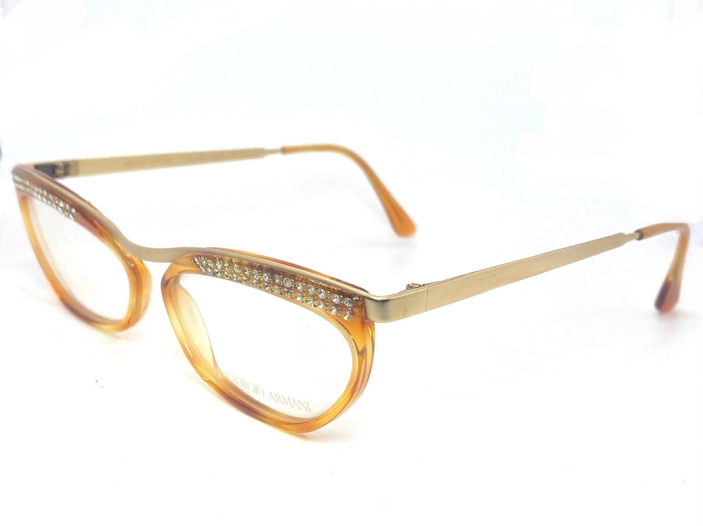 Giorgio Armani 413 demi blonde / Matt gold cateye eyeglasses w/rhinestones browline detail, NOS 80s Italy