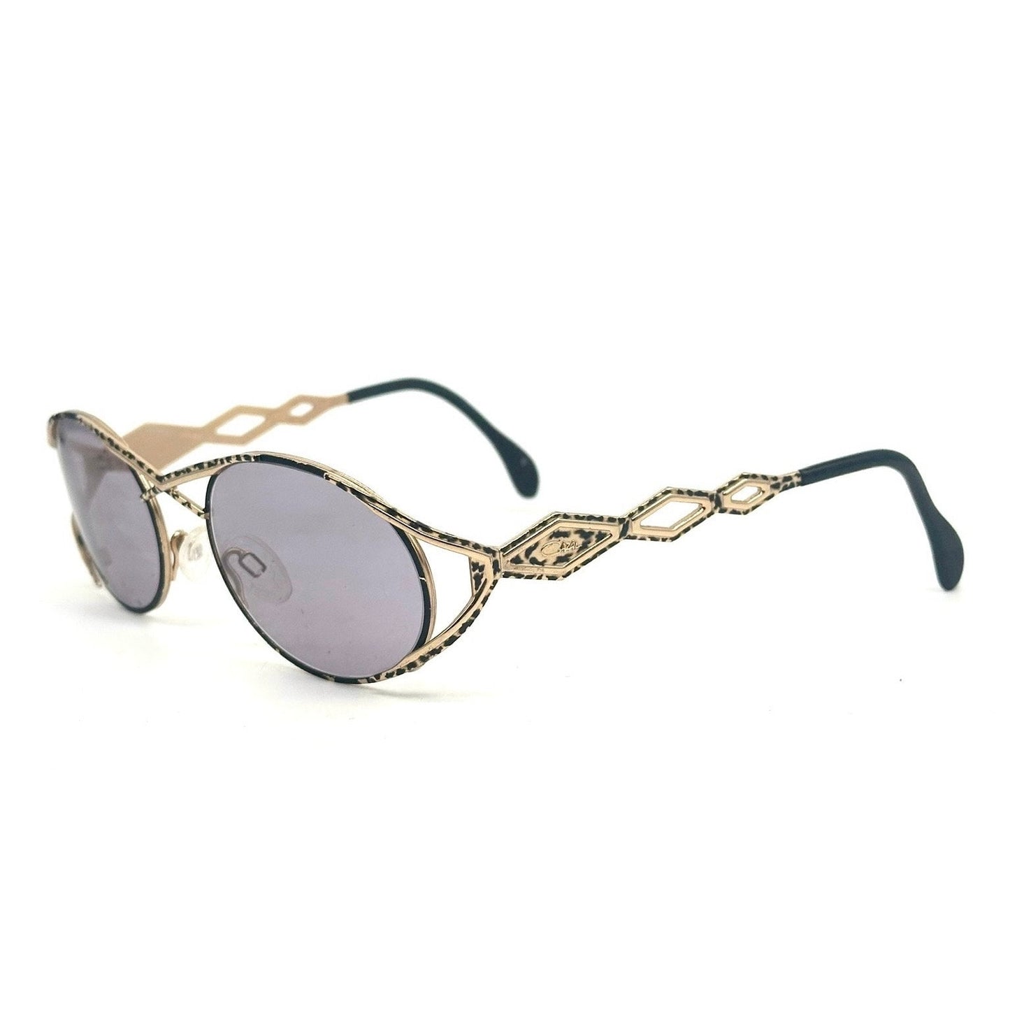 Cazal MOD 977 x cross bridge-temples oval golden metal sunglasses w black enameled details, mint