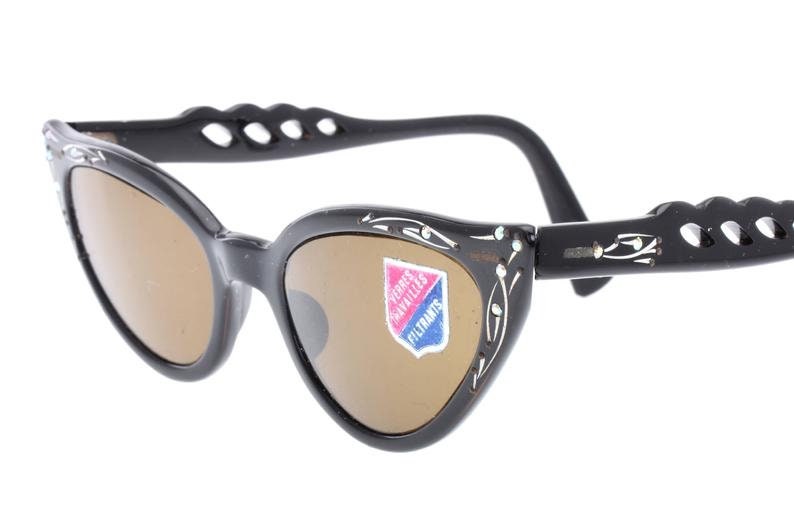 1950s NOS jeweled Cateye sunglasses hand made in France, mint