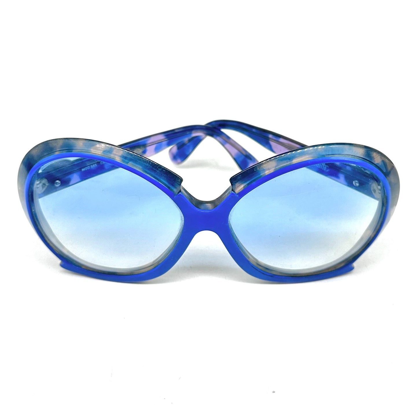 Silhouette 585 oversize Blue Tortoise/Polished Blue oval sunglasses quality celluloid frame and stylish round shapes, 1980s NOS Austria
