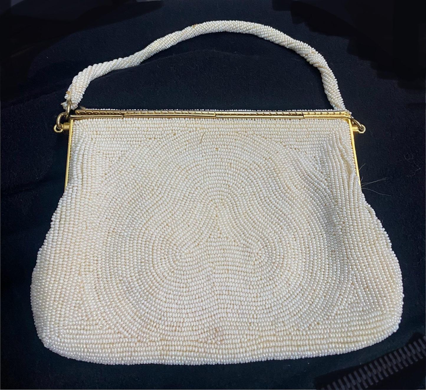 1940s classy hand embroidered floral evening-bridal pouch bag, as new