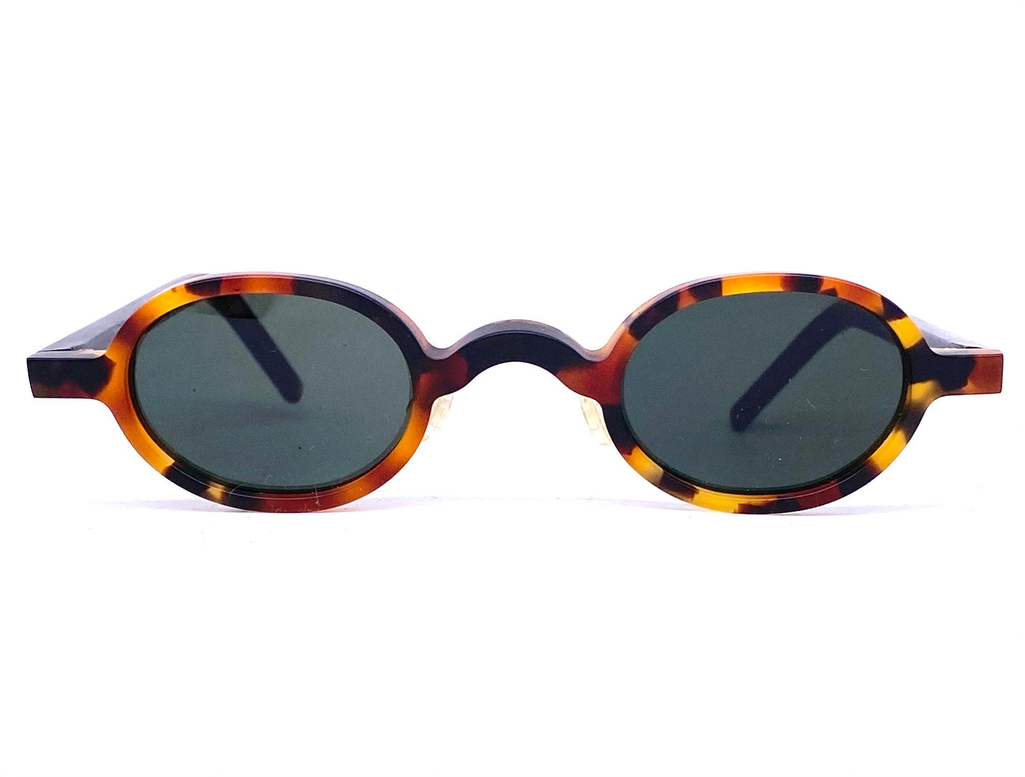 T-Look Milano Tattoo coolest small oval retro-Victorian style tortoise sunglasses w patent pierced temples, NoS 90s Italy