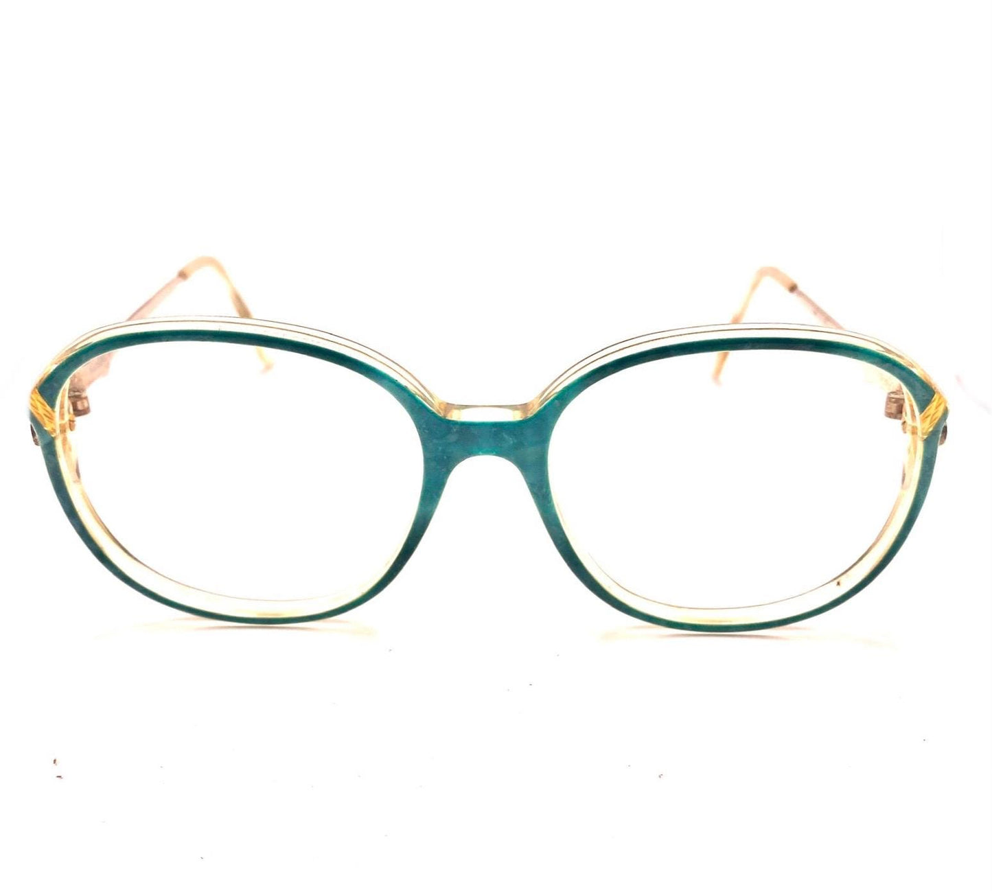 Roberta Di Camerino V35 oversized eyeglasses green/red marble frames w signature buckle temples, NOs 80s