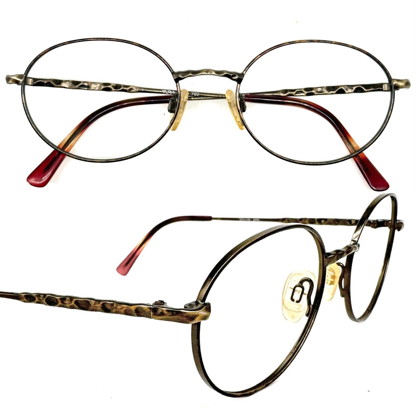 Tura 782 oval antique brass frames w/irregular hammered texture, NOS 80s mint