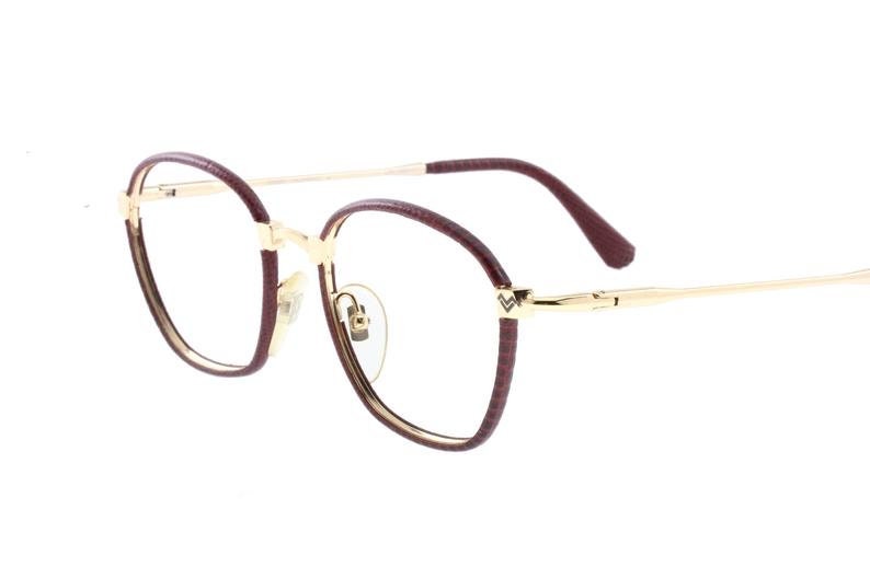 Mario Valentino leather coated gold plated rounded square frames hand made in Italy, NOS 80s mint