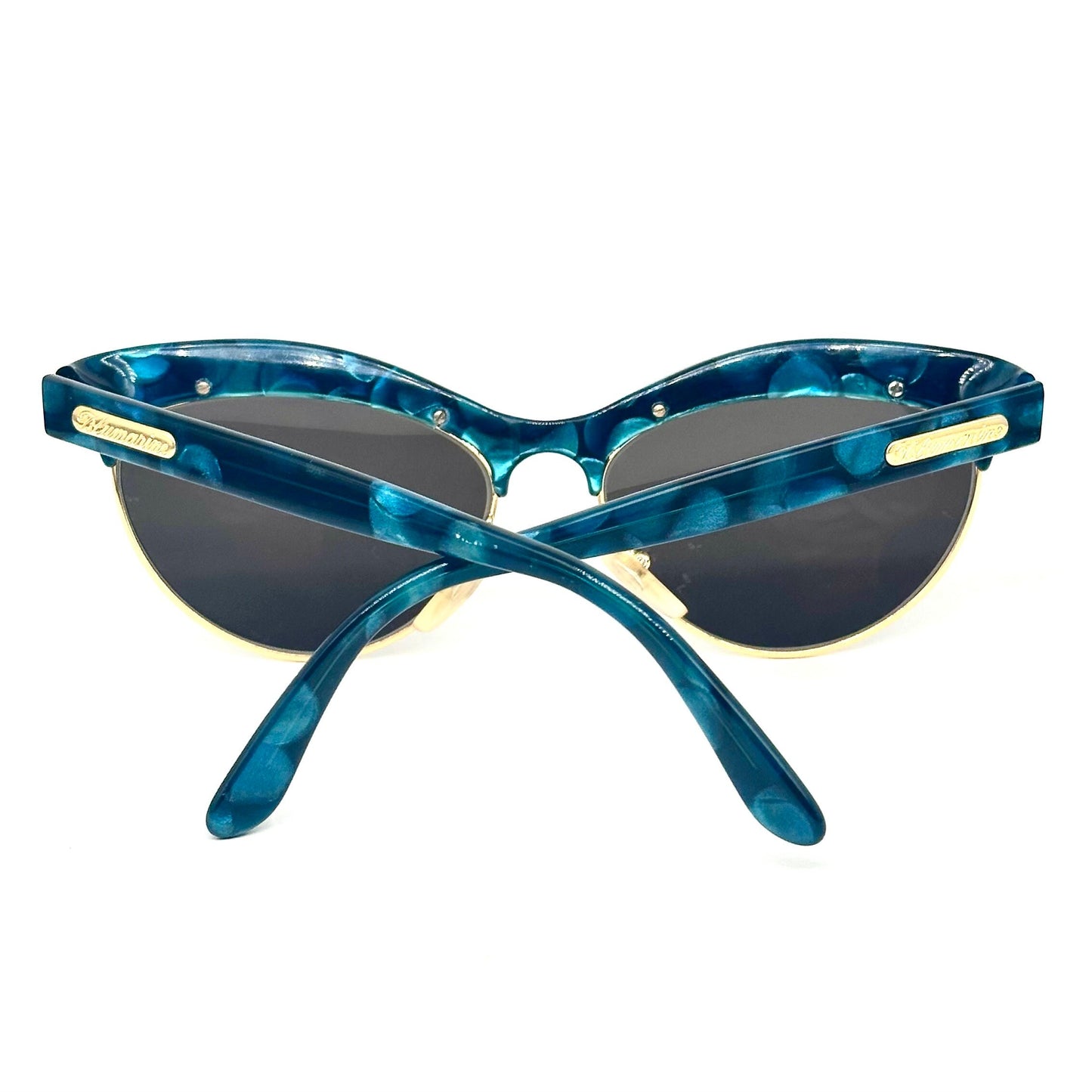 Bluemarine BM550 blue tortoise effect sunglasses w gold details/signature, NoS 90s Italy