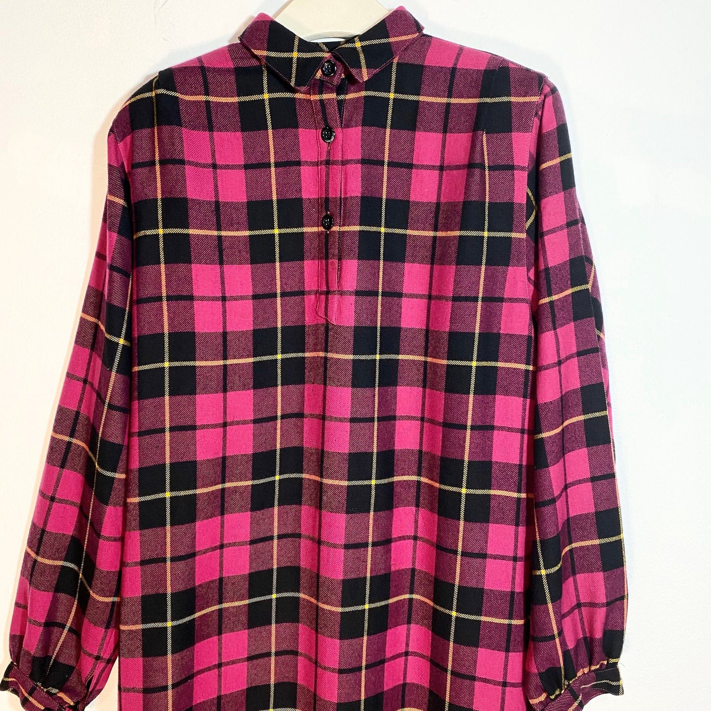 Elle purple tartan wool shirt dress sz 42, mint condition, 1970s/80s