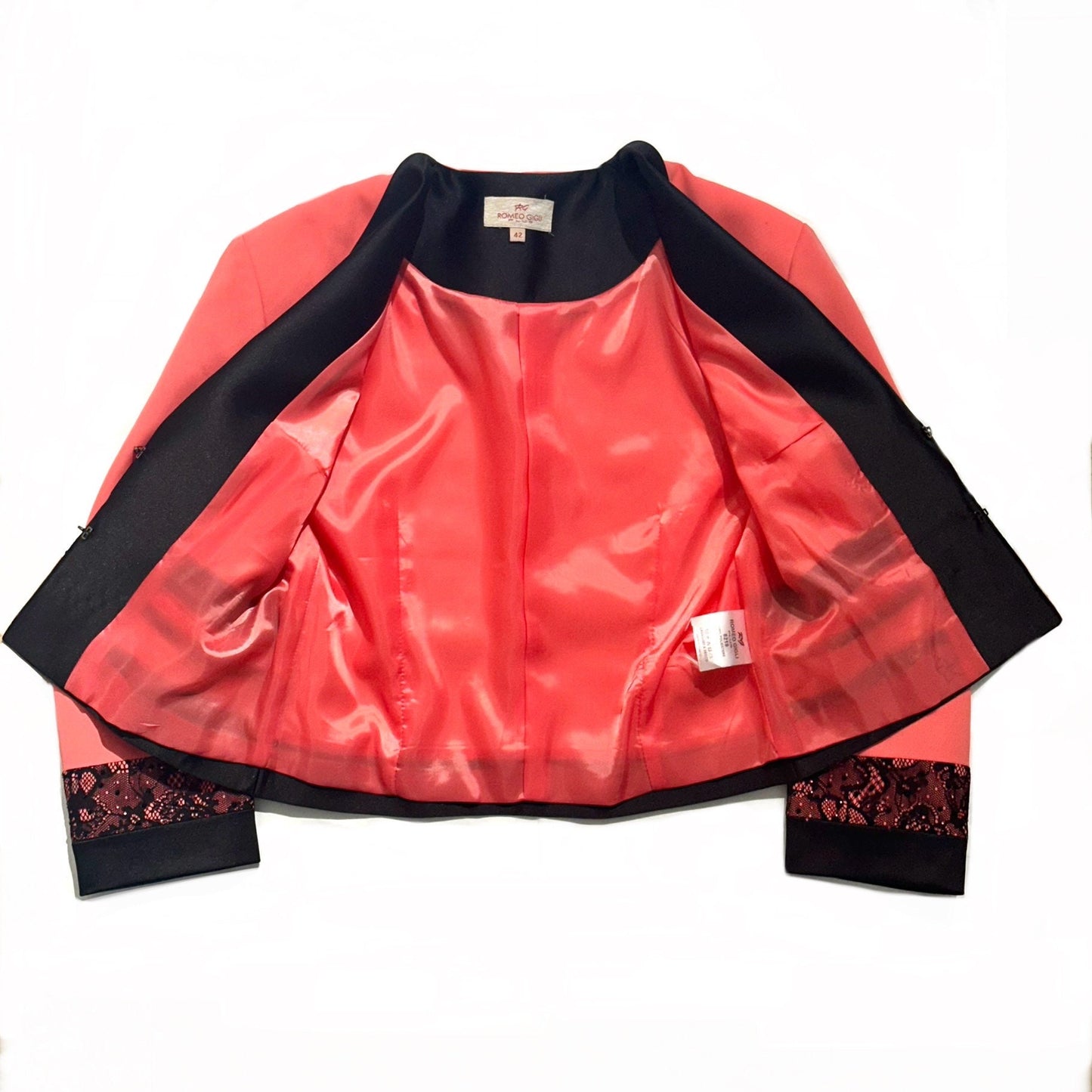 Romeo Gigli early 2k salmon and black ceremonial two pieces suit / dress blazer