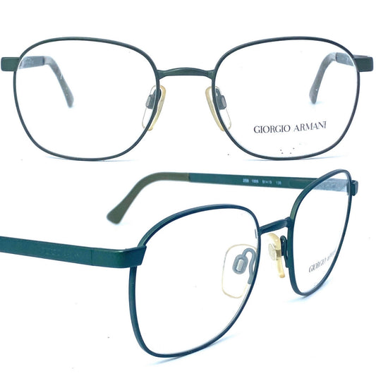 Giorgio Armani square military green eyeglasses frames, NOS 1980s ITALY