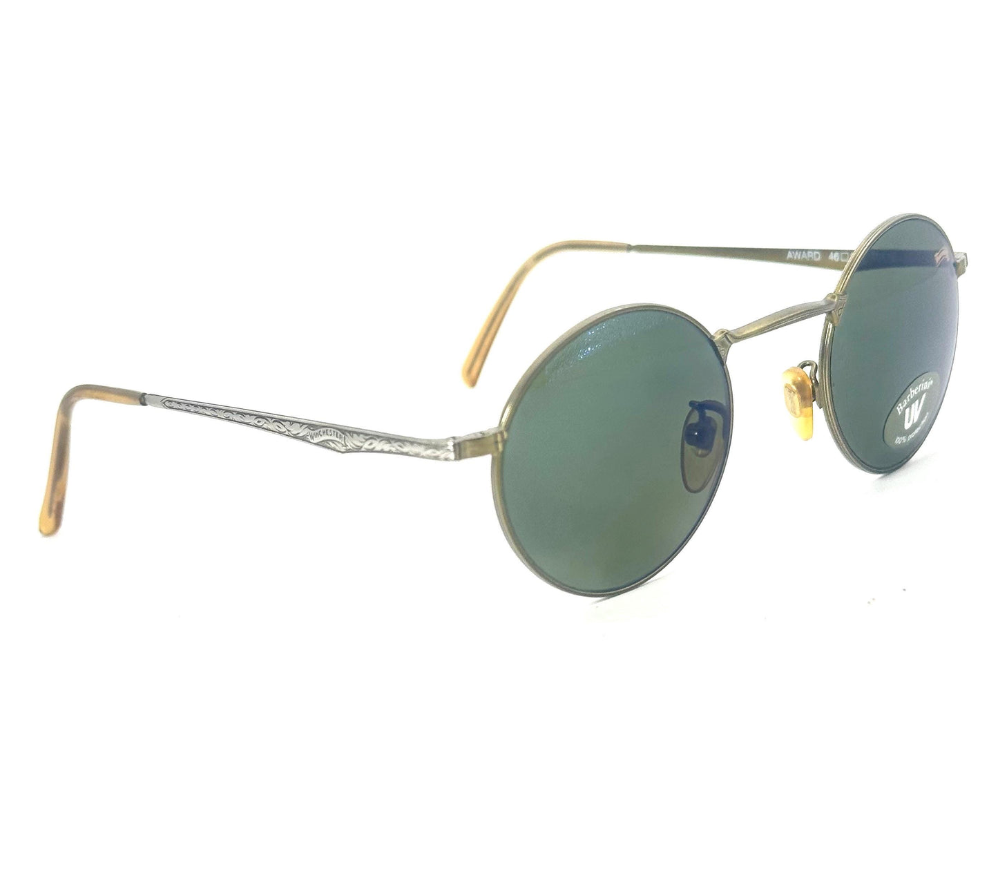 Winchester Award round deco style sunglasses w Barberini tempered Crystal lenses, NOS 90s Italy