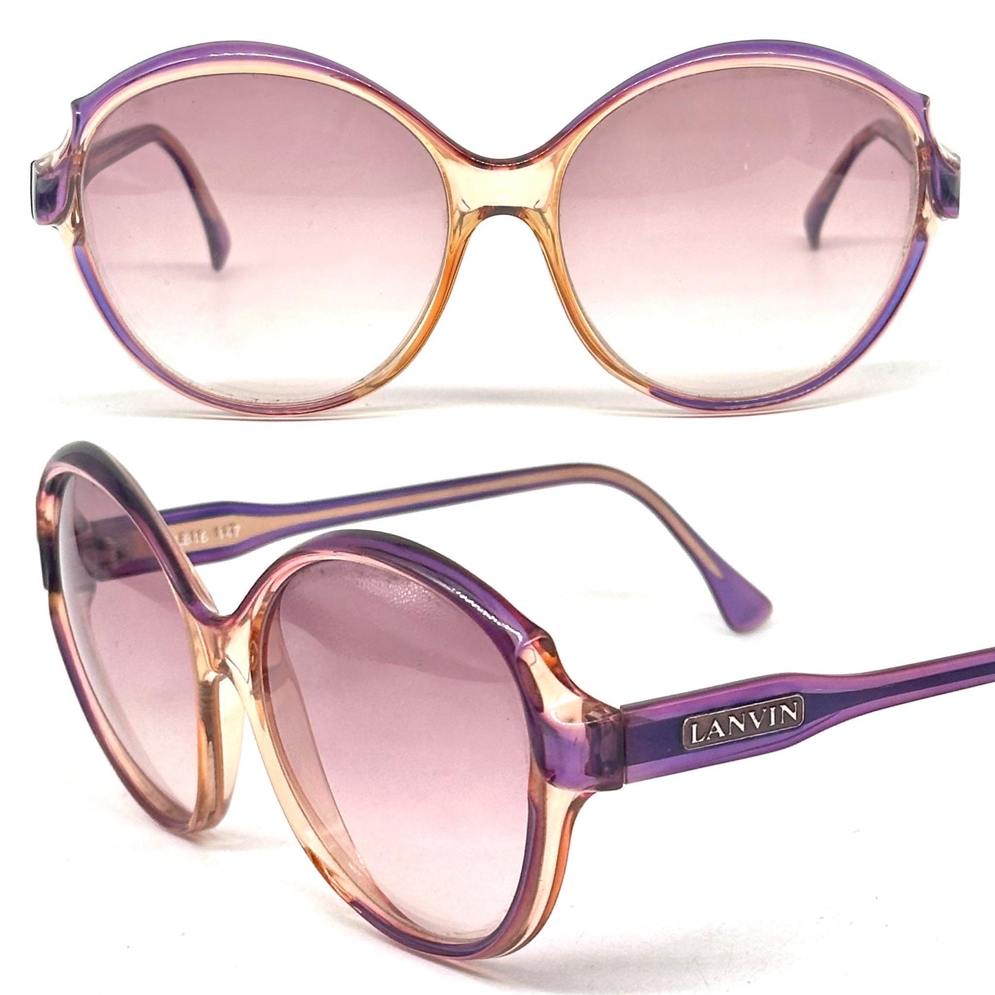 Lanvin Paris SLB 16 147 clear purple frame luxury oversize round sunglasses vintage from 70s Made in France