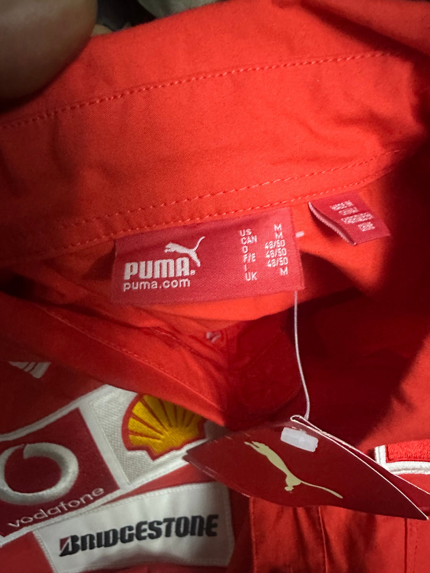 Ferrari team puma red Oxford shirt full of embroidered patches, NOS early y2k