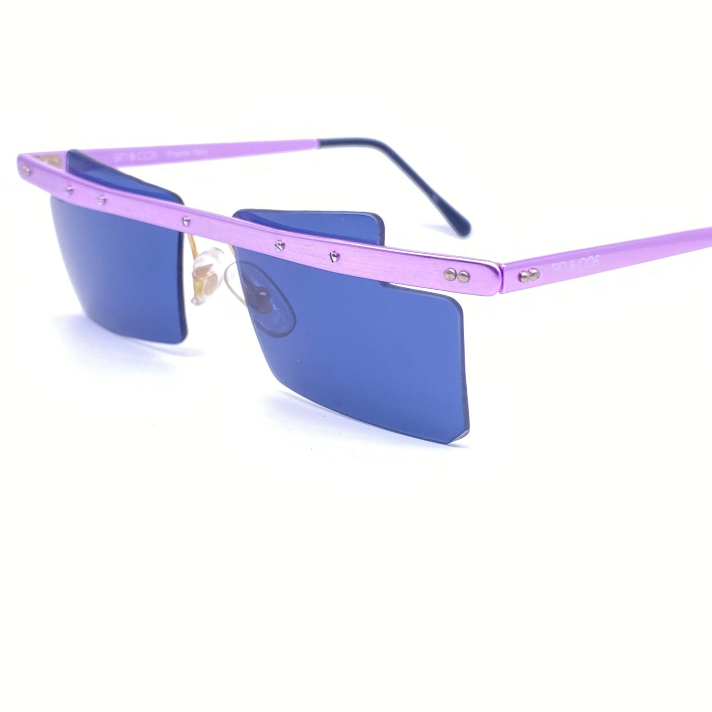 Sin&Cos square anodized metal avant-garde sunglasses, blue, silver or red, NOS 90s Italy
