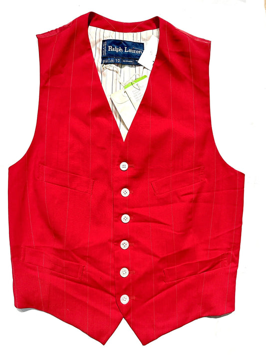 Ralph Lauren classy red pinstripe wool vest with satin lining, NOS 80s w tags sz 10