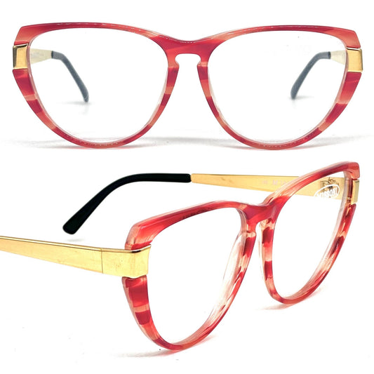 Missoni M181 stunning butterfly red eyeglasses frames w golden temple, 80s NOS made in Italy