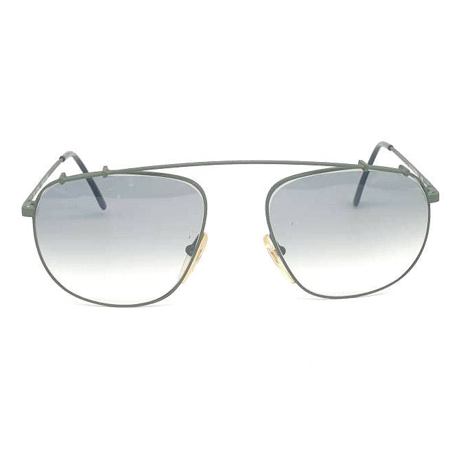 Lozza Delta Force II 135 vintage square / aviator bridgeless sunglasses, light metal frame and green lenses, made in Italy 1990s NOS