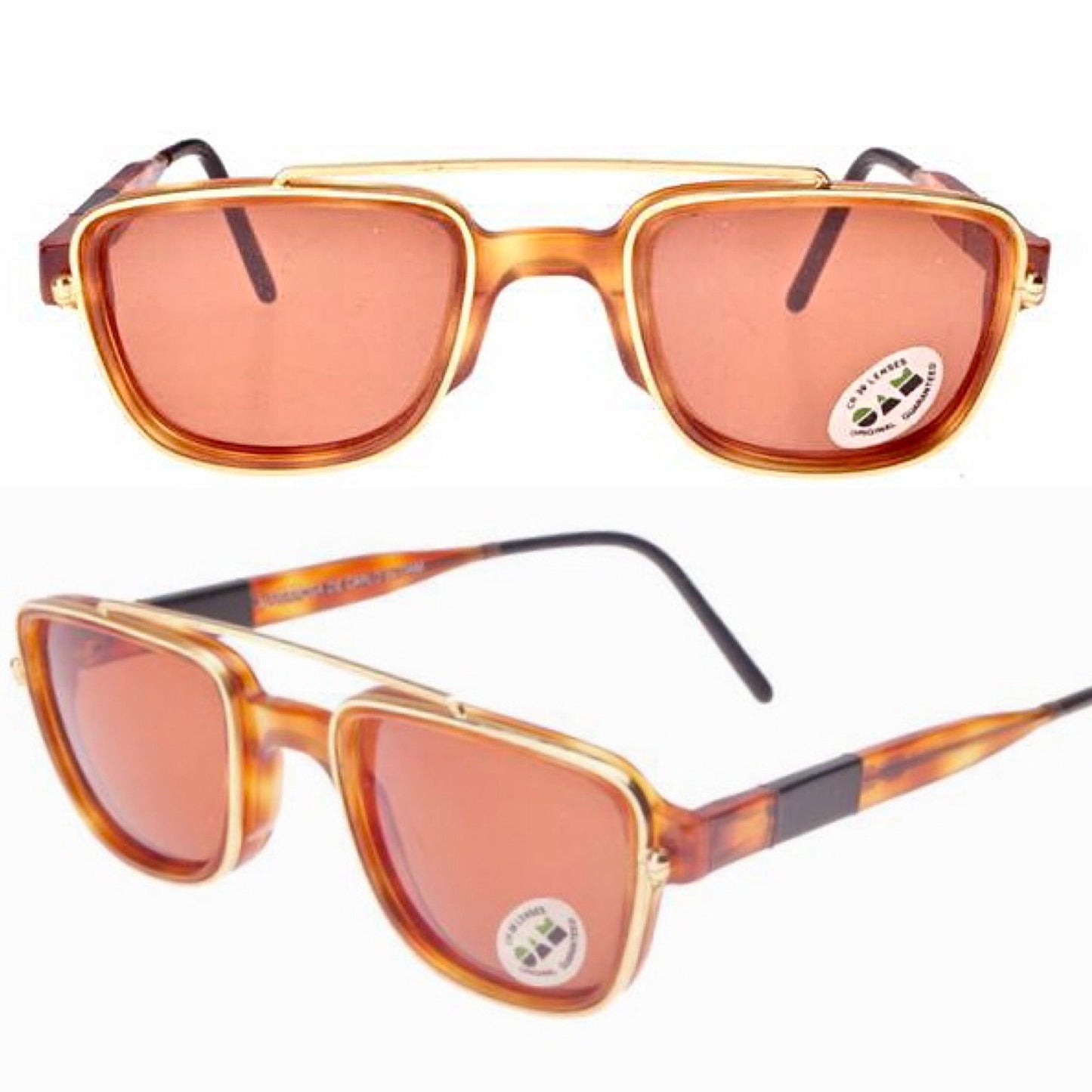 Maria Rosa De Carlo square dbl rim tortoise gold sunglasses hand made in Italy