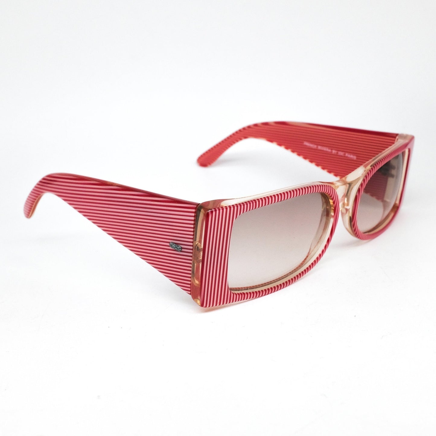 IDC french riviera square rim sunglasses in red/clear pinstripe made in France in the 80s