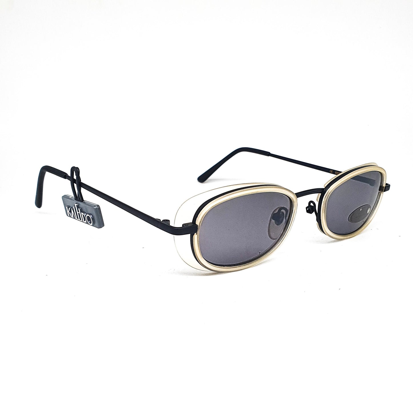 Kaleido 6652-40 black metallic framed sunglasses with special designed pale yelloe translucent rim, 1980s NOS