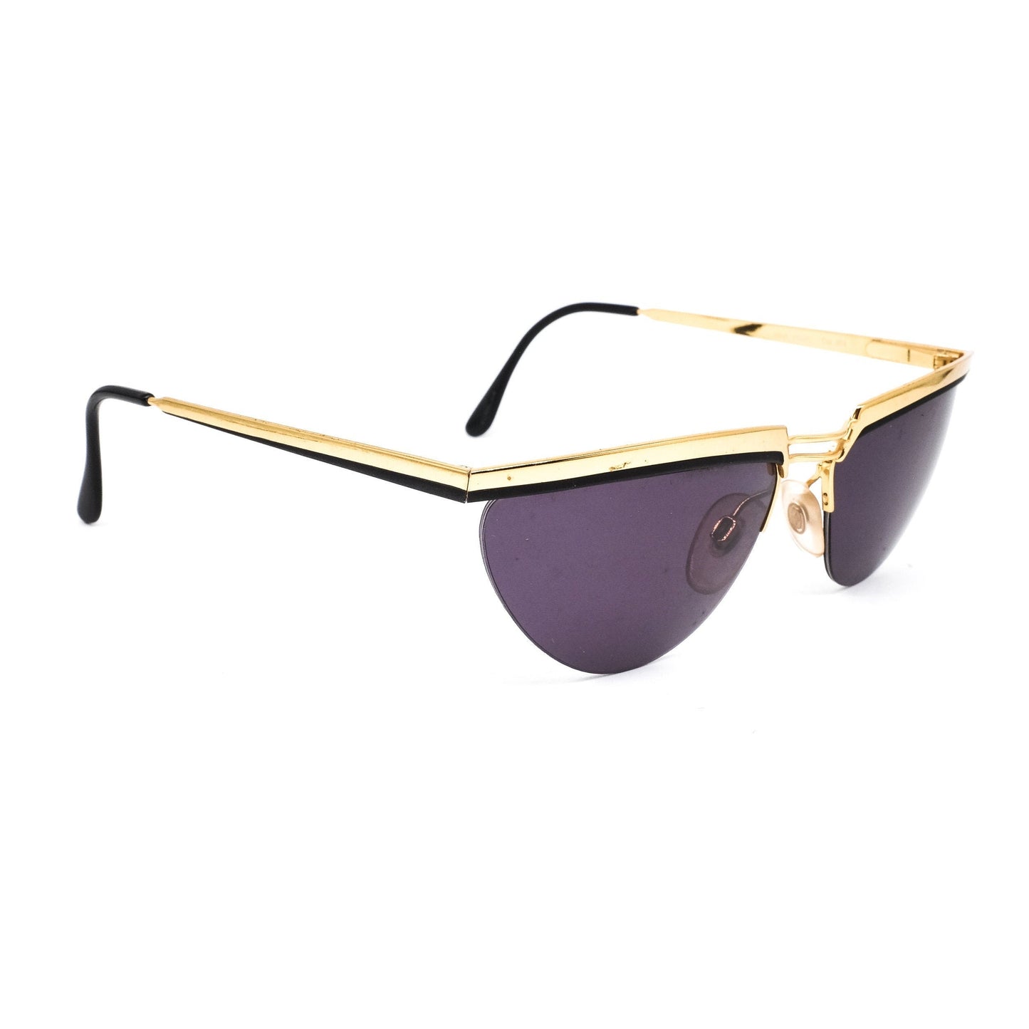 Vogart semi rimless cateye sunglasses built in golden metal, 1980s NOS Italy