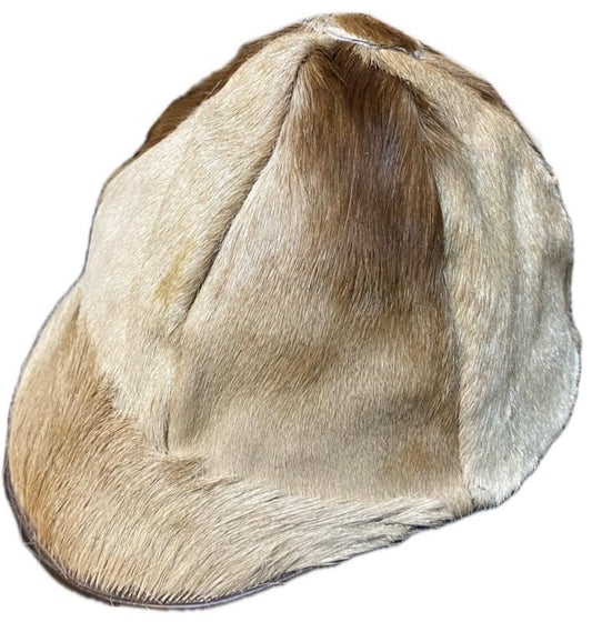 Beige fur & leather artisanal cap in a cute baseball - biker style, sz L- 58 cm never worn