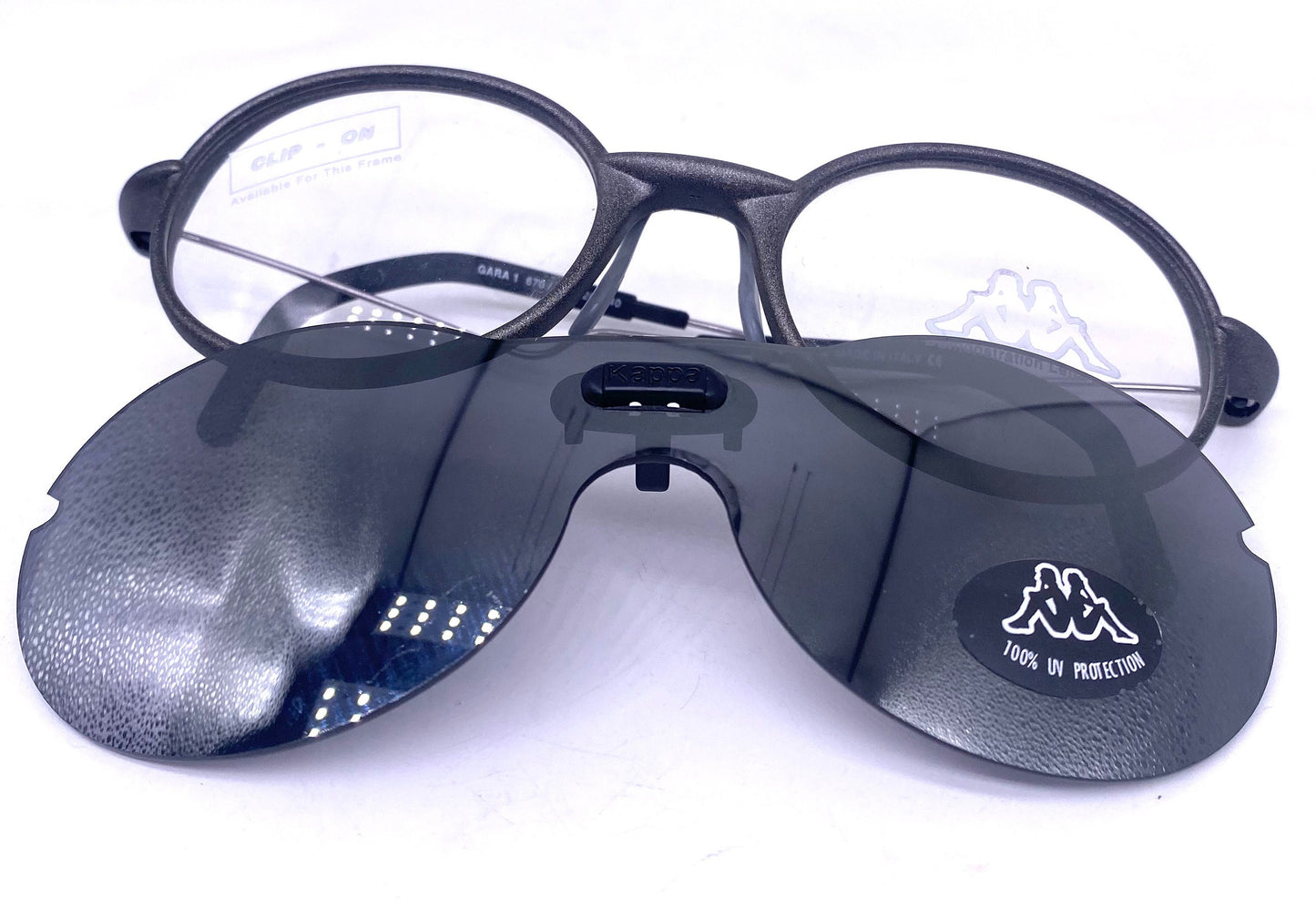 Kappa Gara1 clip-on sport wrap oval sunglasses- eyeglasses frames made in Italy, early 2000 NOS