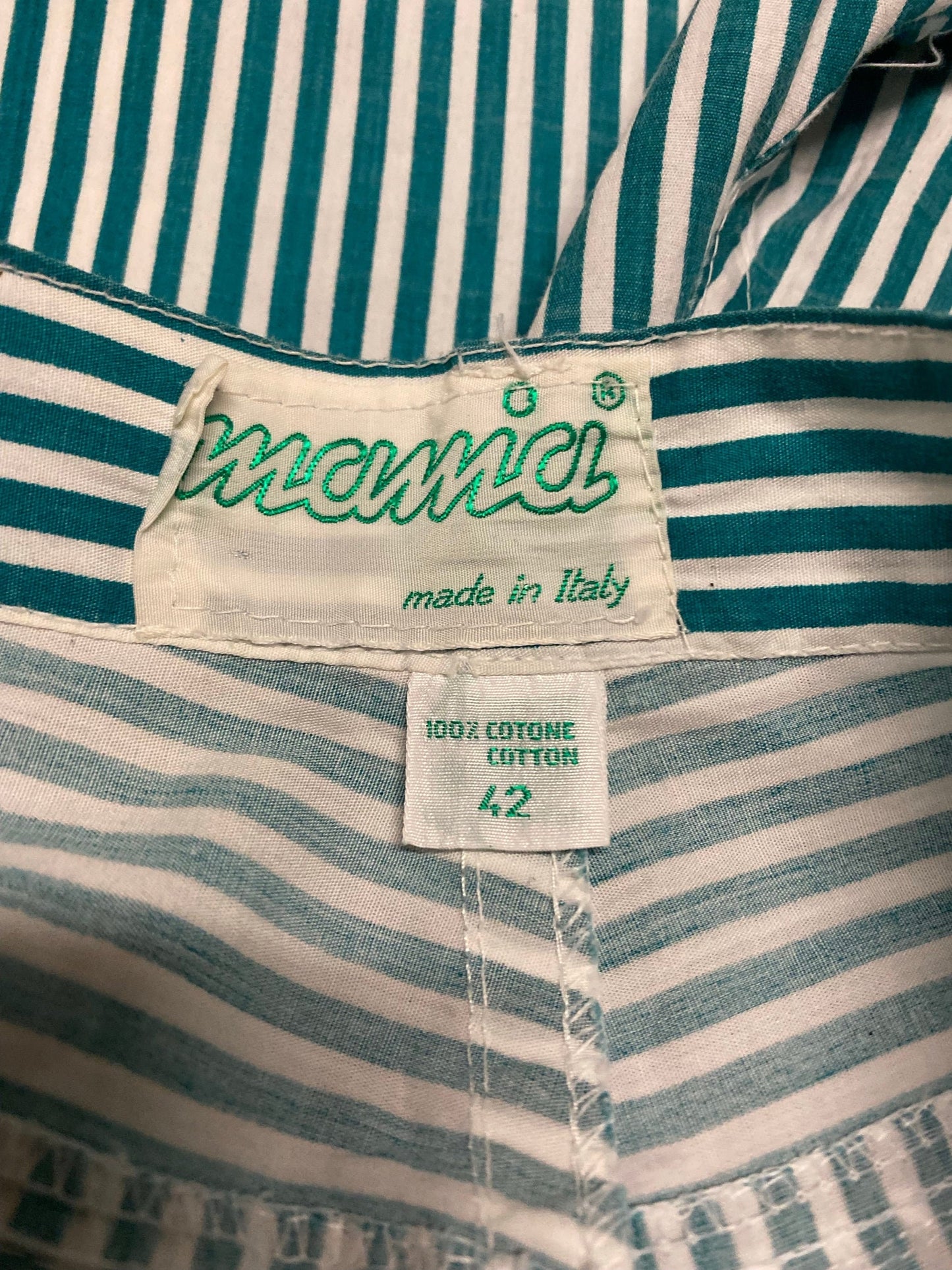 Mania preppy white/green striped trousers w elephant embroidered, sz 28/ 42 ita NOS 80s Italy