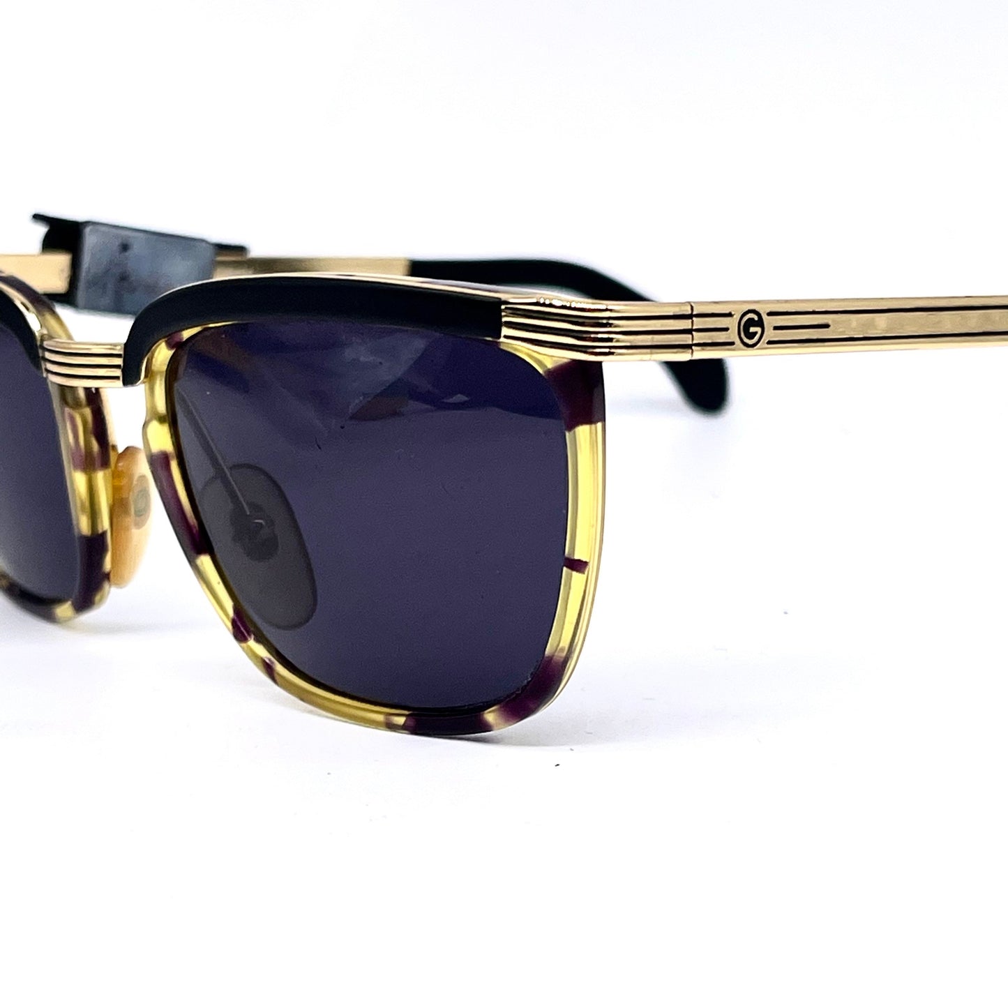Galileo classy square tortoise- gold sunglassss hand made in Italy, 80s NoS
