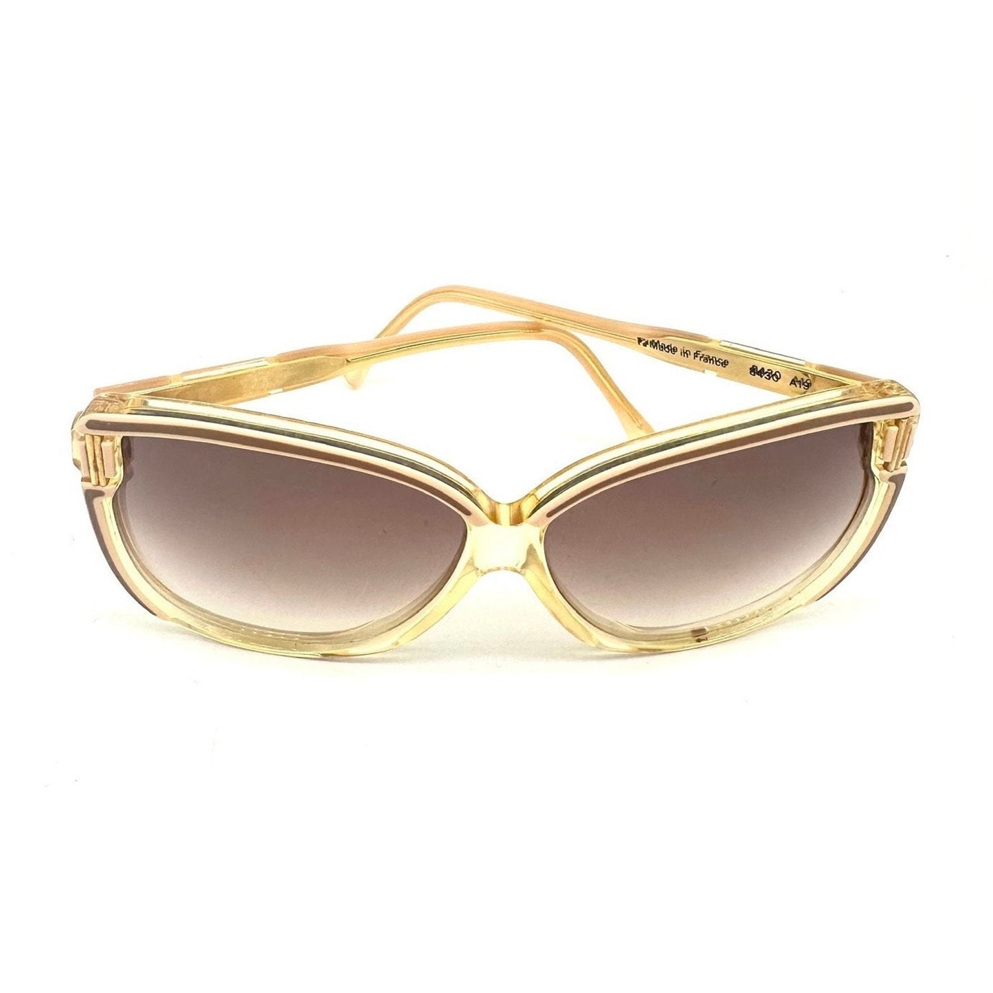 Courreges 8430 square oversized sunglasses in cream and gold color, 1970s NOS hand made in France