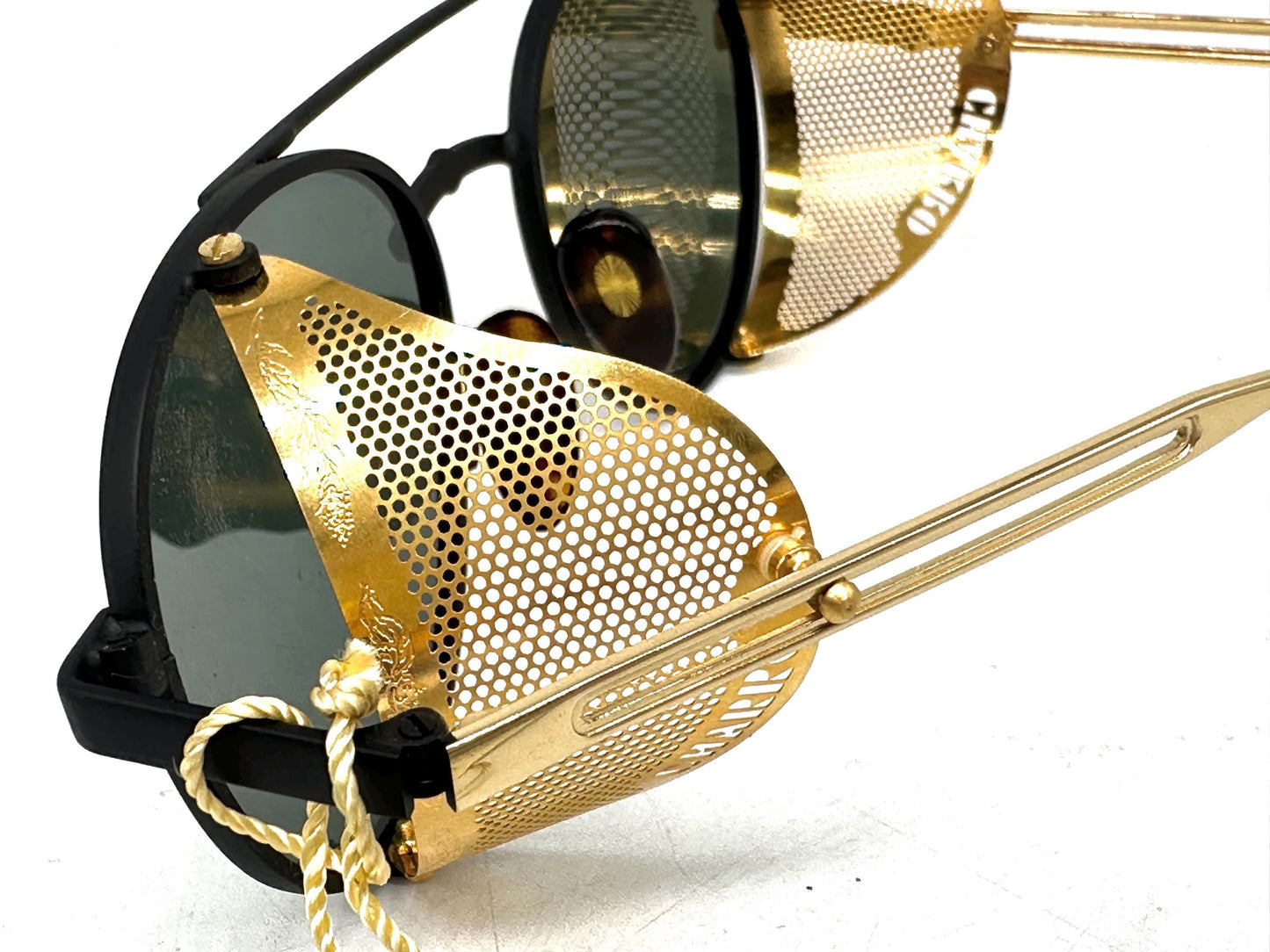 Charro rare round black-gold side shields sunglasses hand made in Italy, 80s NoS