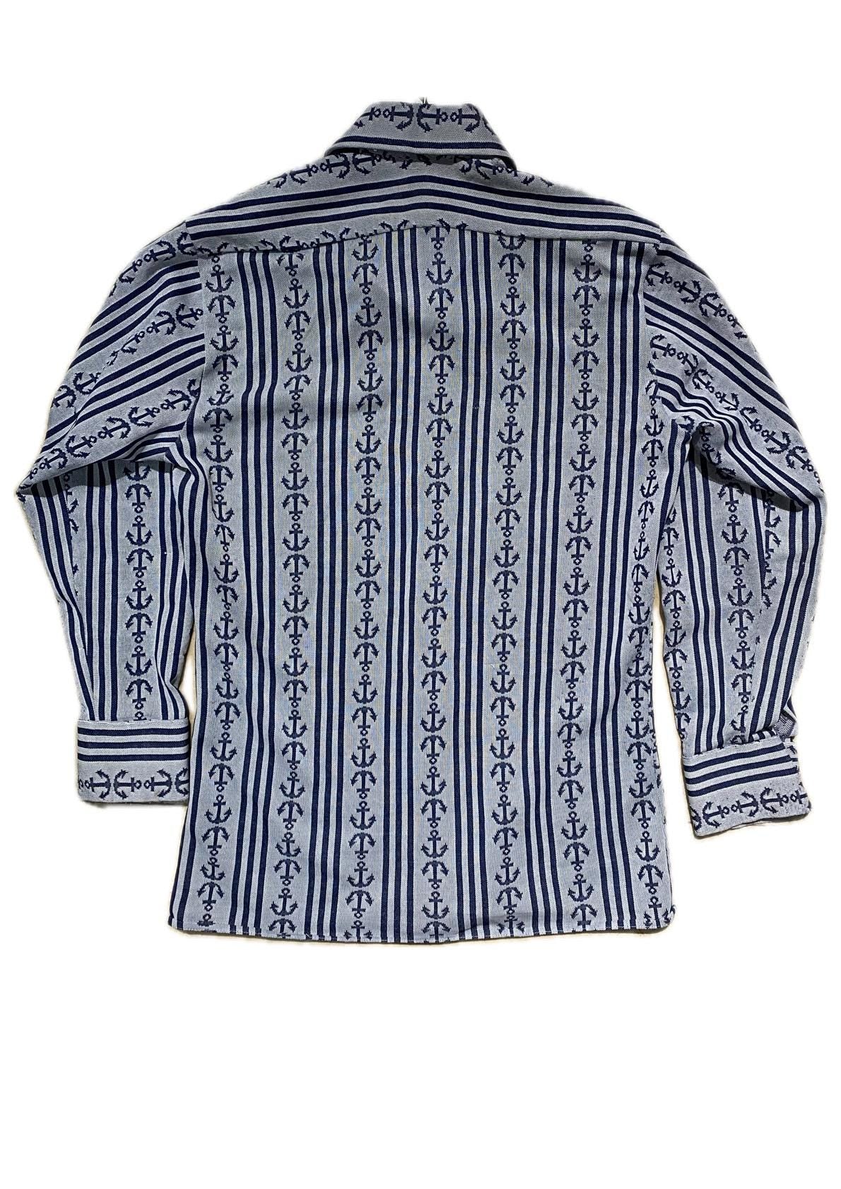 Auth.1960s tailor made anchor-stripes jacquard knit blouse sz S/M