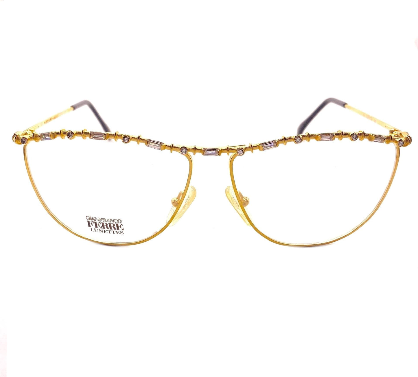 Gianfranco Ferré GFF coolest golden glasses frames w jeweled browline/temples, ltd edition 90s NOS mint