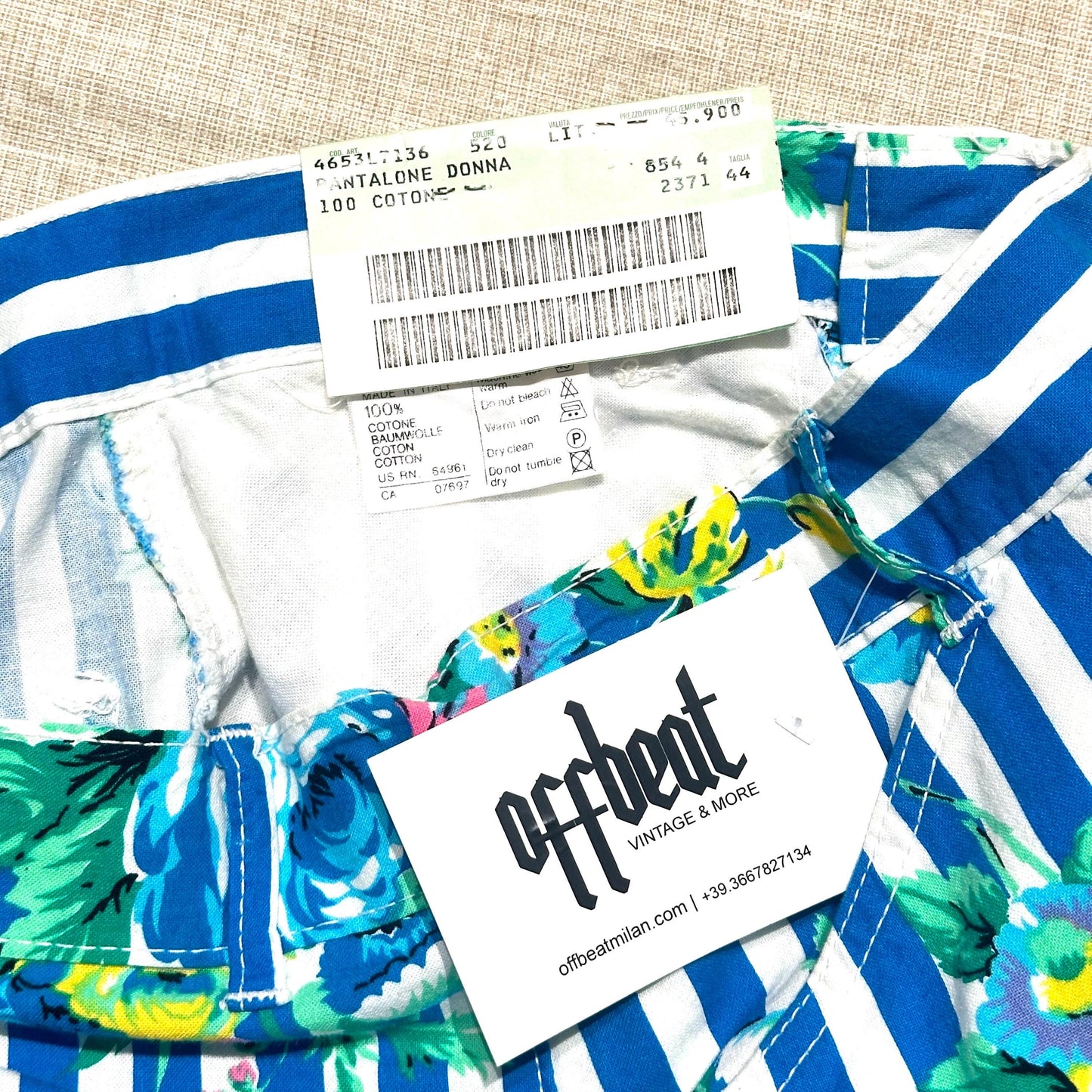 Benetton 80s striped cotton pants with flowers BNWT