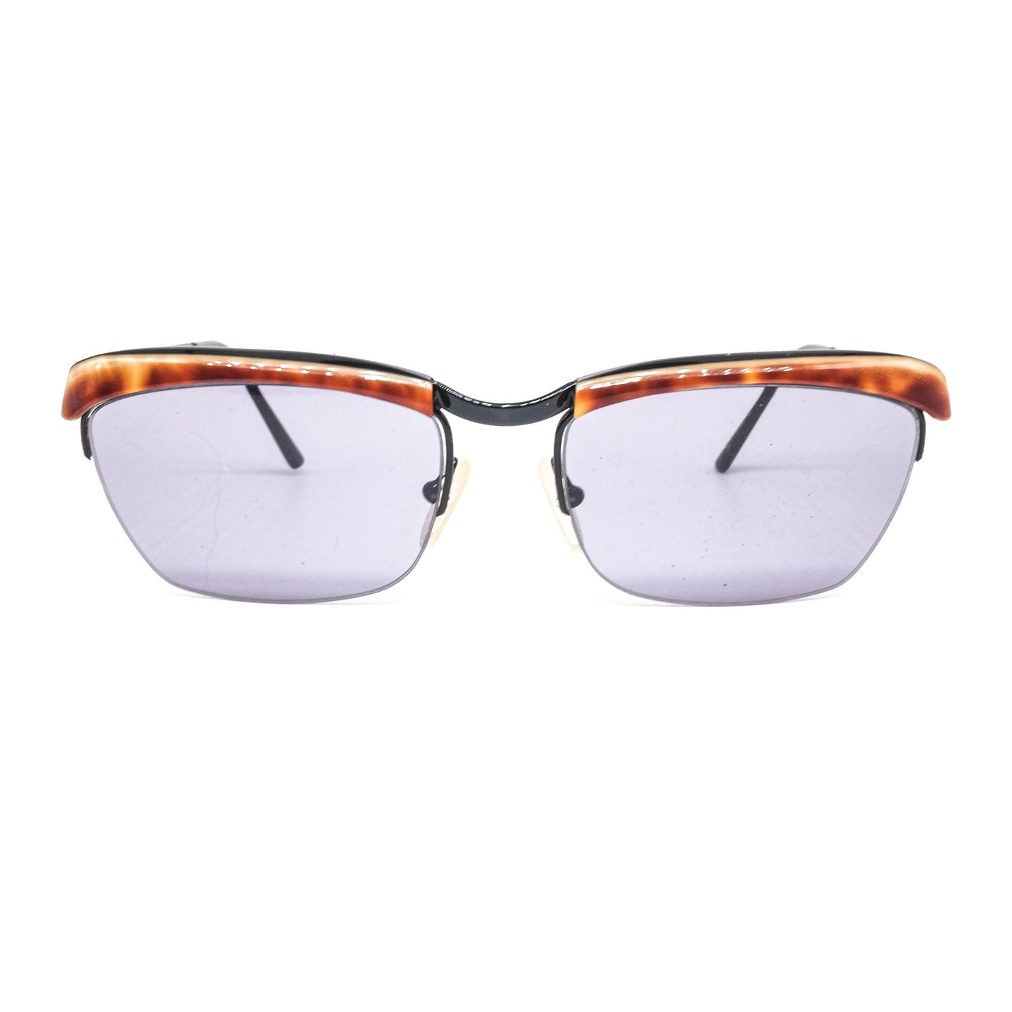Missoni m-4 vintge square semi rimless sunglasses in black metal with brown tortoise acetate browline details. 80s NOS Italy