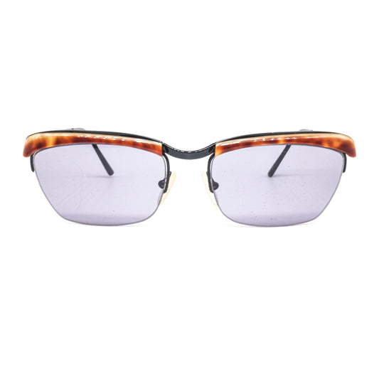 Missoni m-4 vintge square semi rimless sunglasses in black metal with brown tortoise acetate browline details. 80s NOS Italy