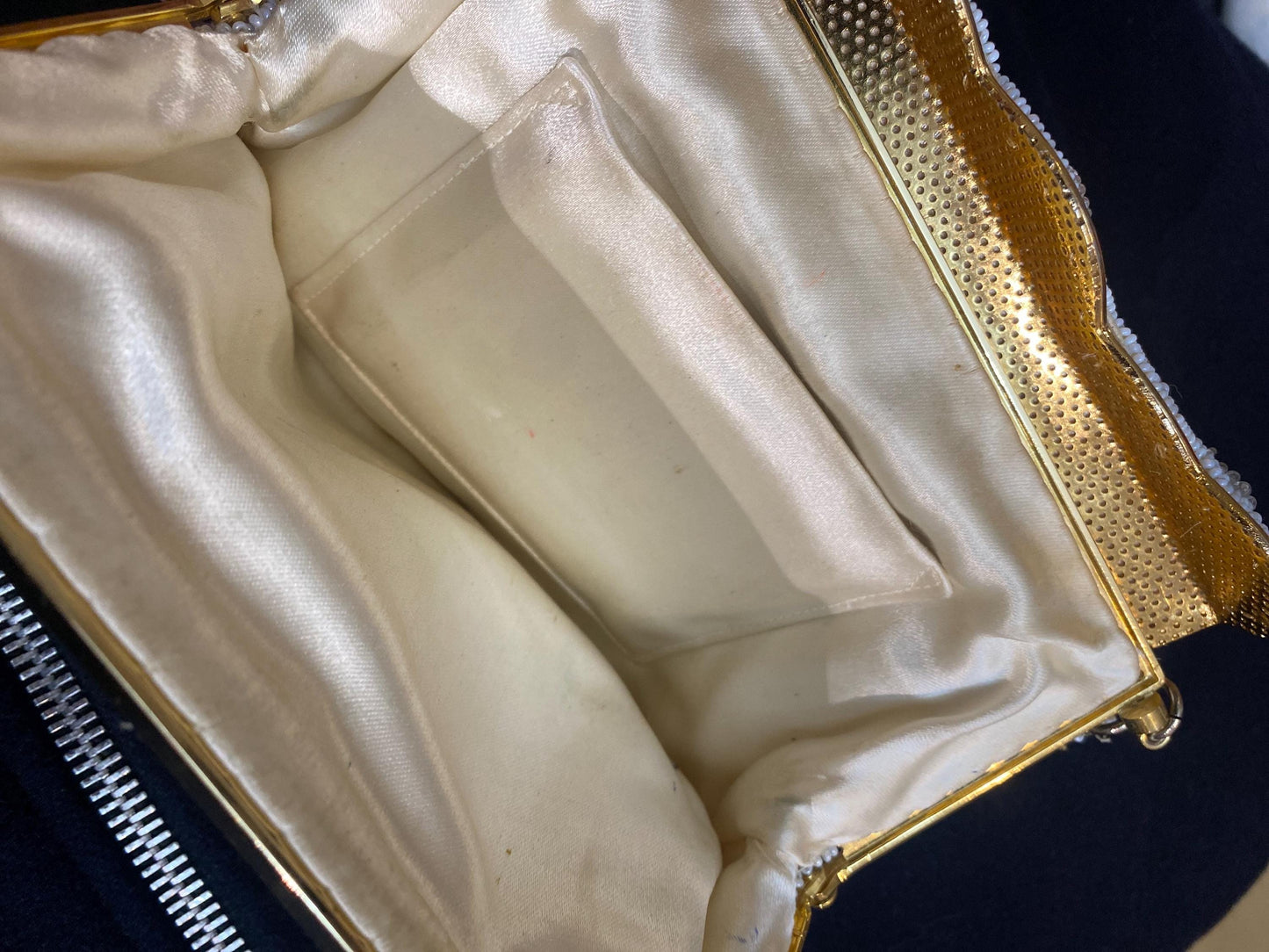 1940s classy hand embroidered floral evening-bridal pouch bag, as new