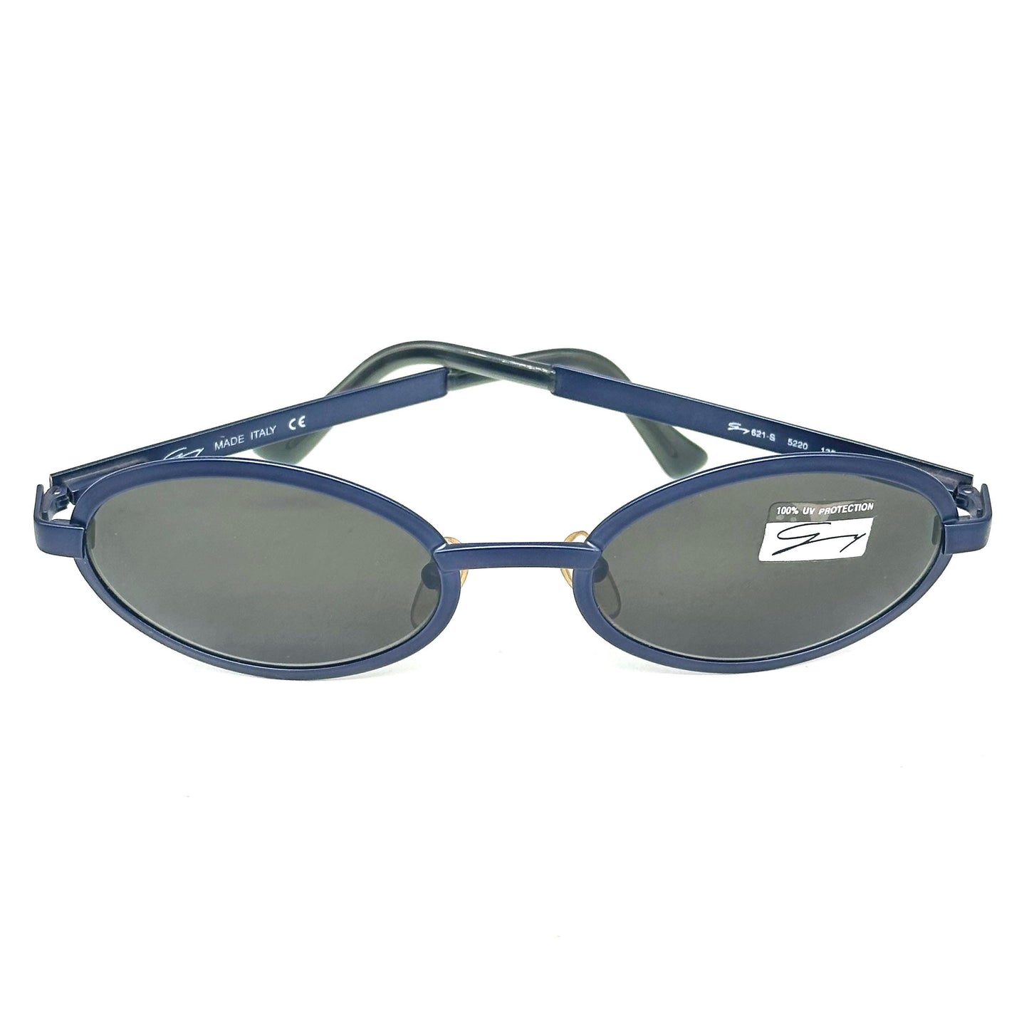 Genny 621-S metallic blue oval sunglasses made in Italy 90s NOS