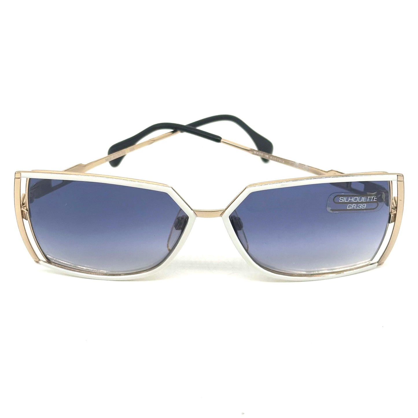 Silhouette 8010 vintage squared white and gold metal frame, blue gradient lenses sunglasses 1980s NOS Austria