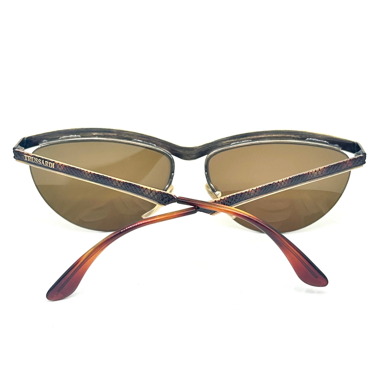 Trussardi TS013 classy metal cateye sunglasses w brown alligator texture and tortoise print, NOS 80s Italy