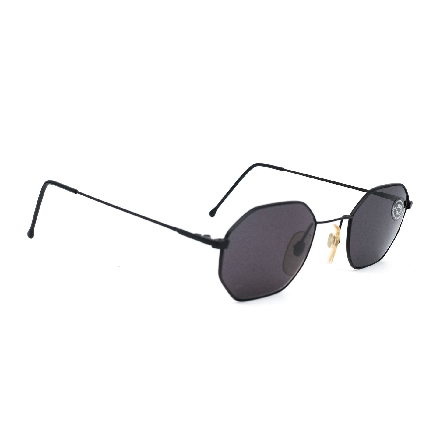 Essebi hexagonal black sunglasses, minimalist design in Matt black metal, 90s NOS made in italy