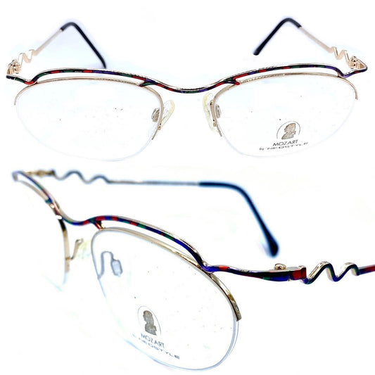 Neostyle Mozart modernist rimless eyeglasses gold/ multicolor enamel, NOs 80s