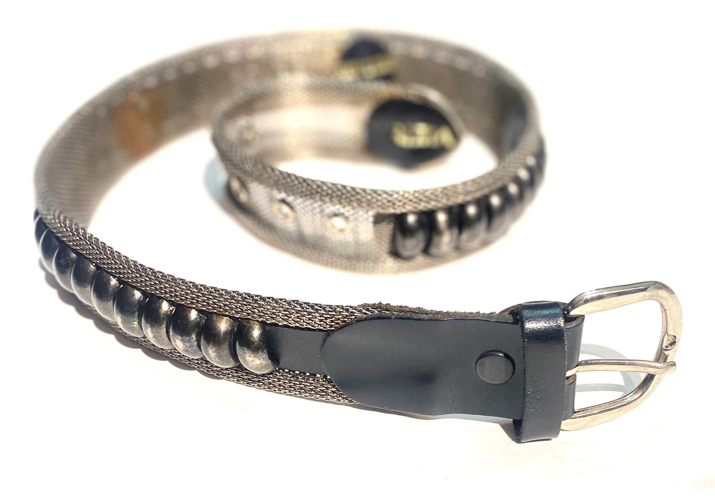 Krizia 80s rocker style belt, metal mesh, studs and black leather new old stock made in Italy