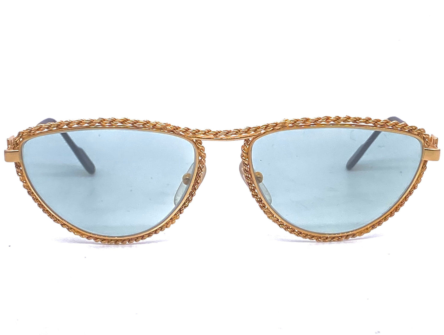 Tiffany Soloist T1-03 23k gold plated rope style rims cateye sunglasses, 1980s NOS