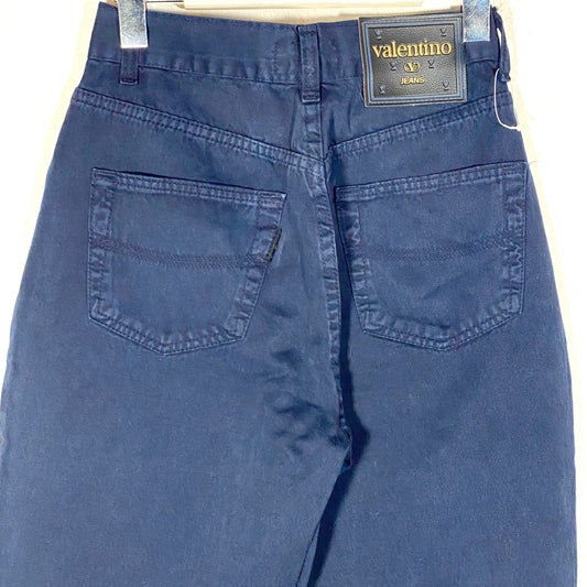 Valentino NOS 90s navy blue ladies denim trousers, high waist straight cut, size 28