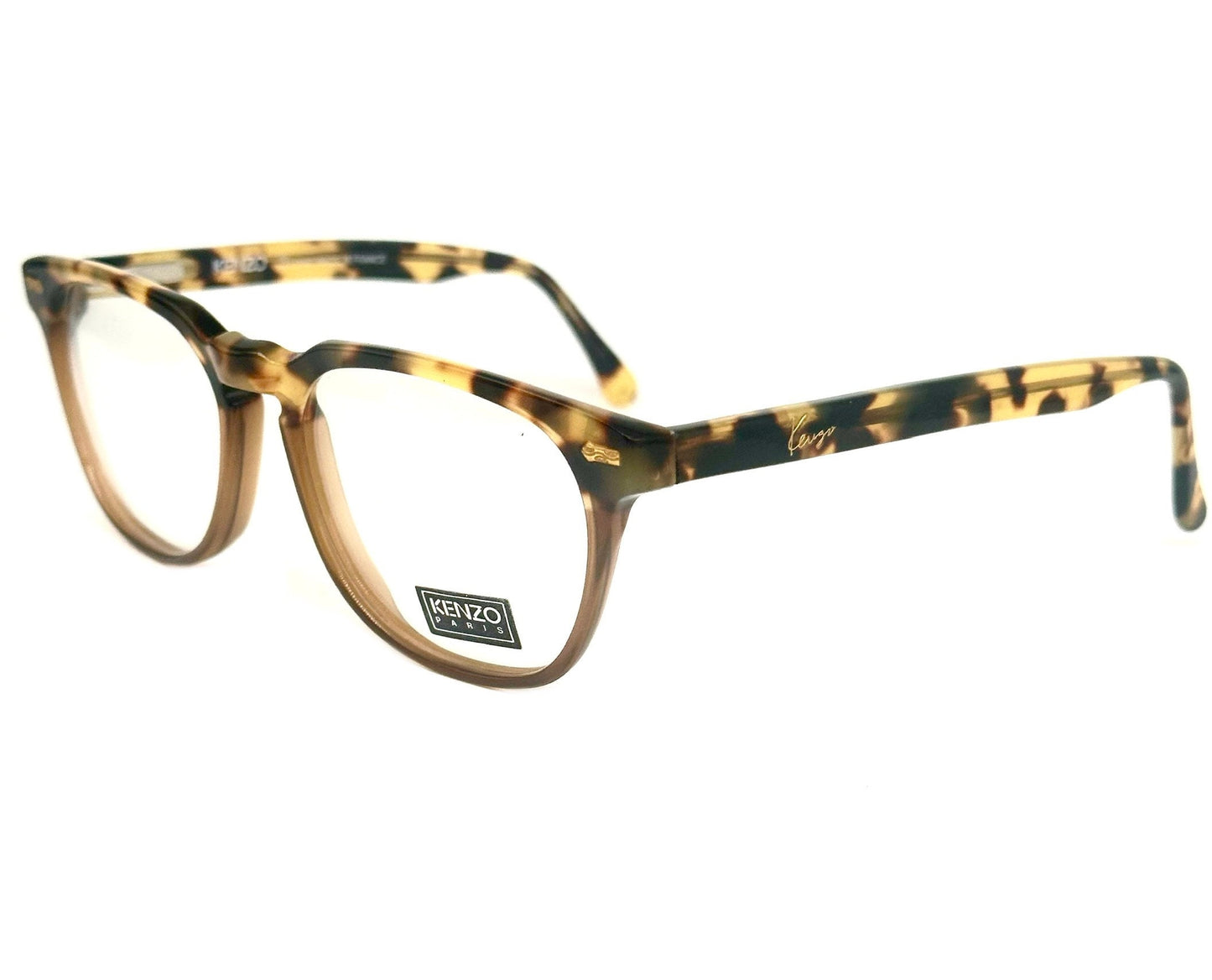 Occhiali da vista Kenzo K473 Sculpteur quadrati geek in bicolore tartaruga/violoncello marrone, NOS anni '80 Fatto a mano in Francia