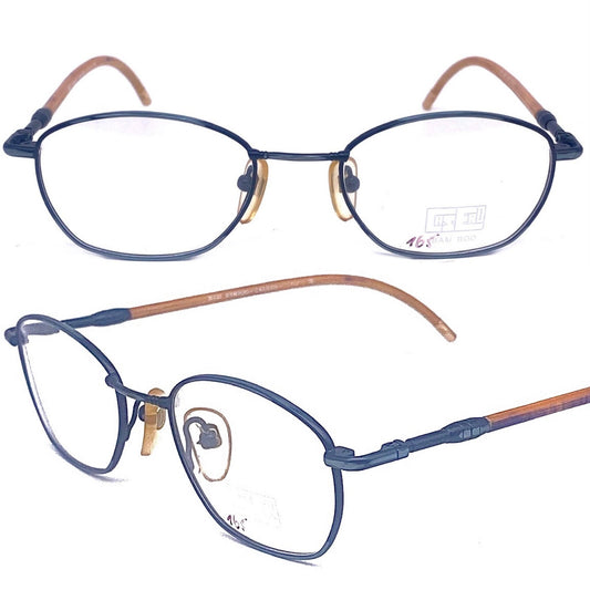 Casero rectangular gunmetal frames w-bamboo temples and spring hinges, NOS 90s Italy