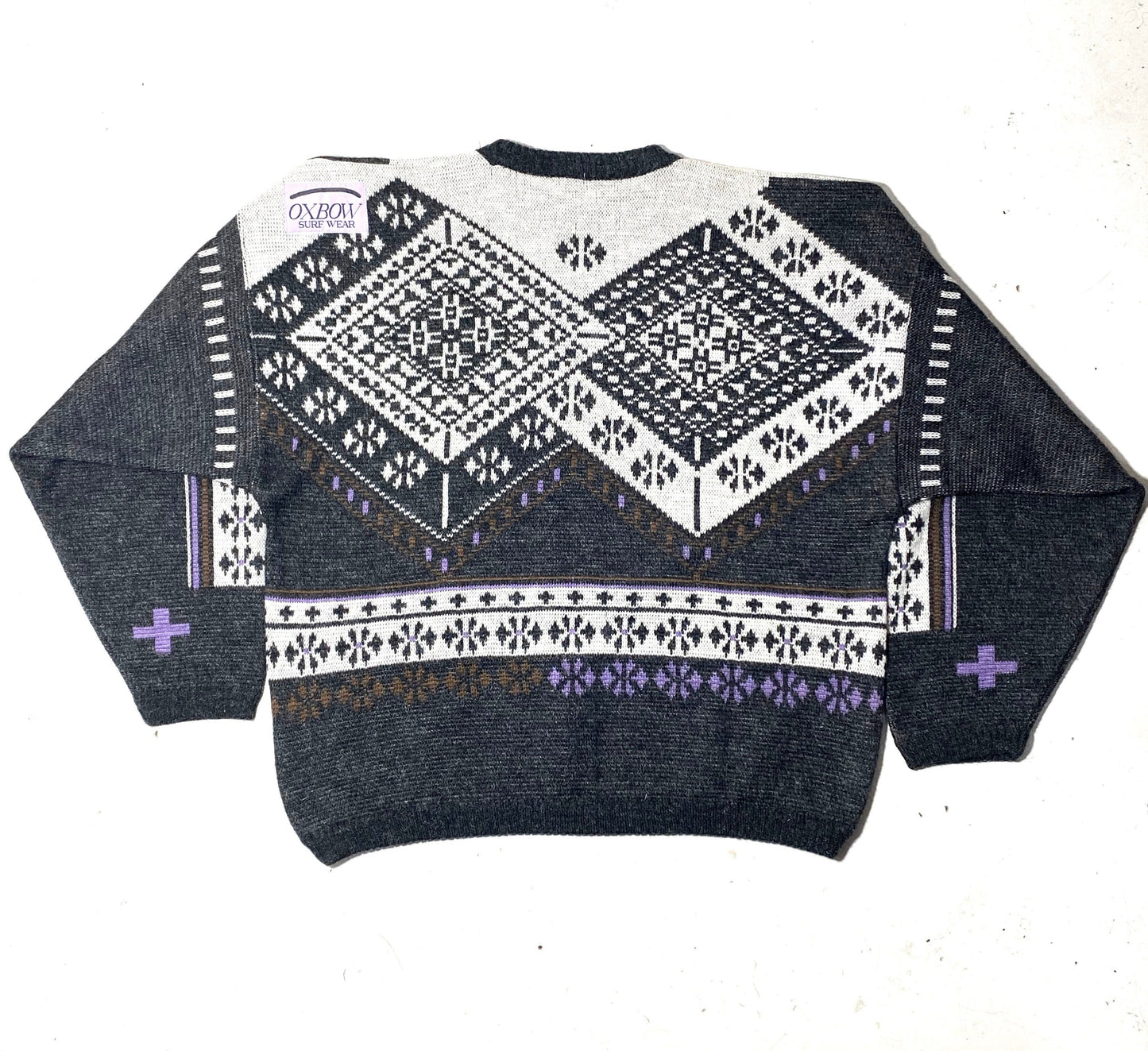 Oxbow 90s grey/white geometrical allover snowboarder sweater, new old stock, size M, S