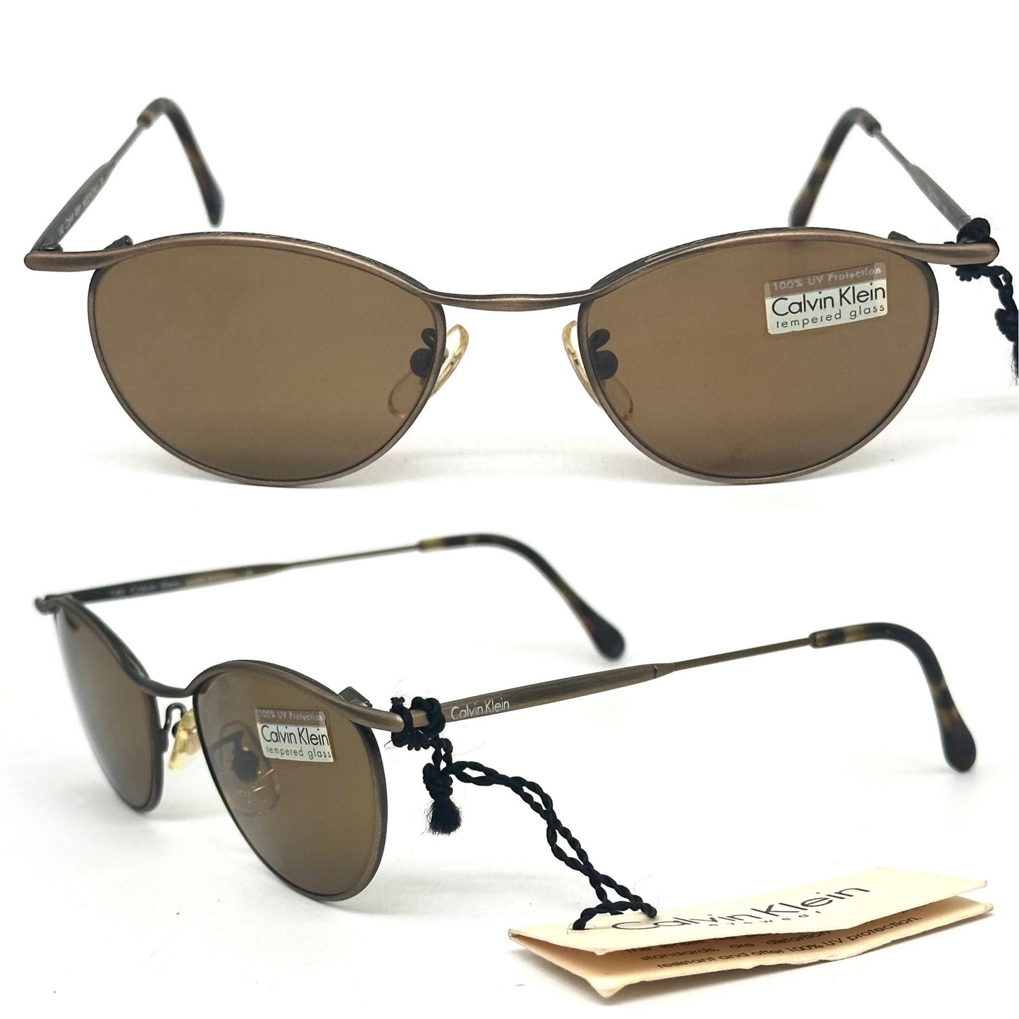 Calvin Klein 222S retro metal cateye sunglasses w crystal tempered lenses, NoS 90s