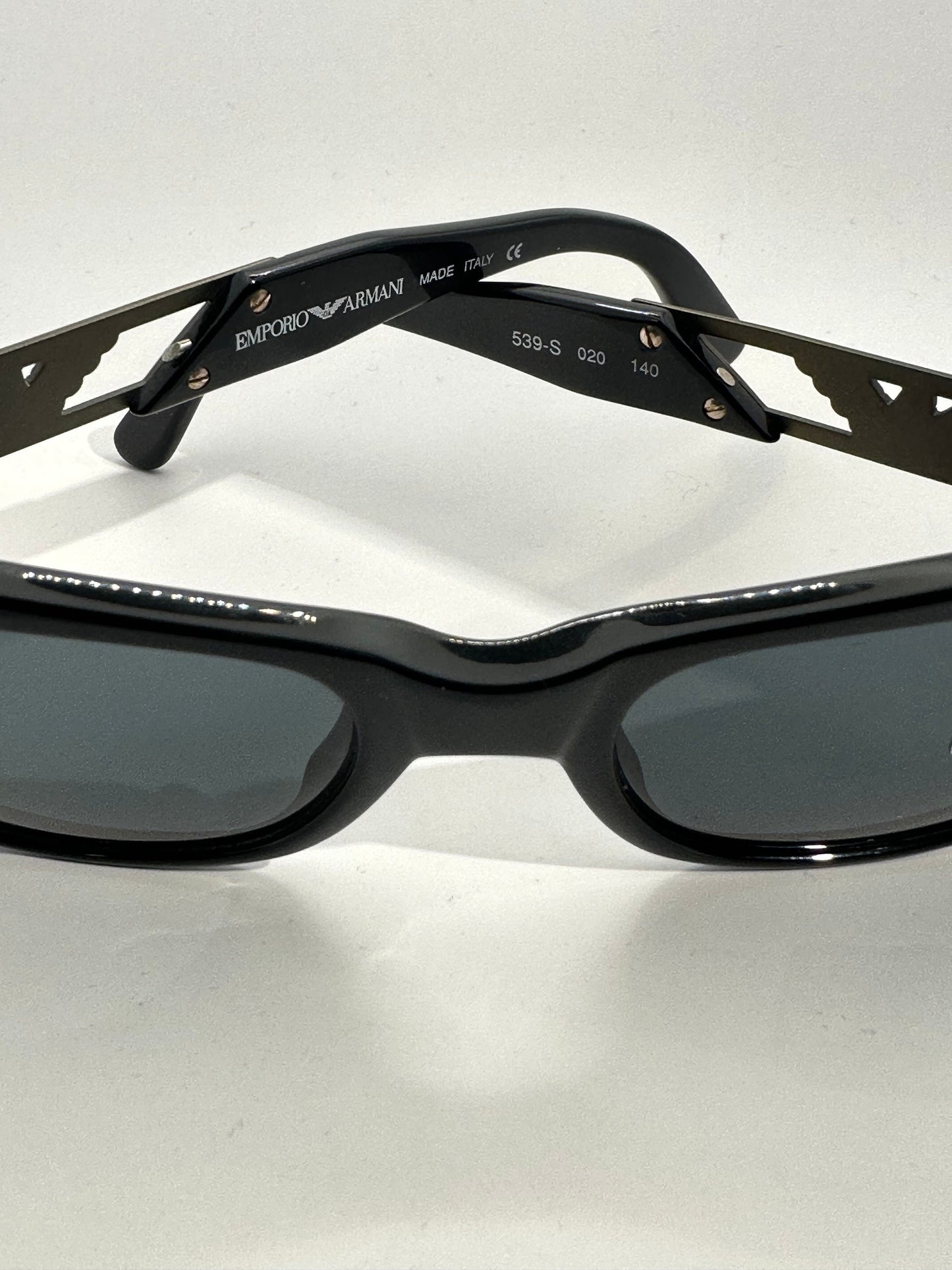 Emporio Armani 539 S black square sunglasses with eagle logo, 1980s NOS
